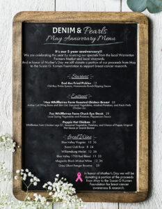 Denim & Pearls Restaurant, May Anniversary Menu